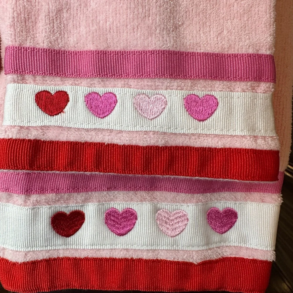 Pink Heart Embroidered Towels